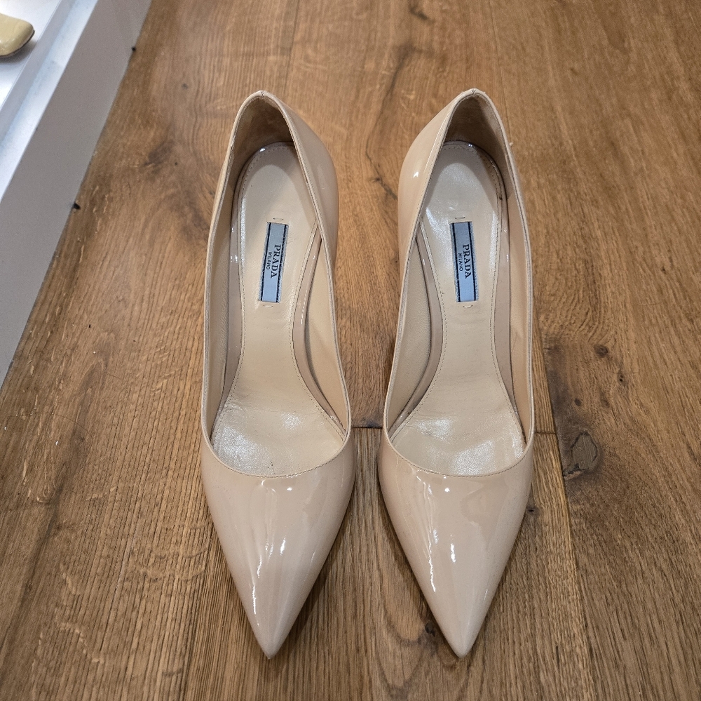 Prada Women's Nude Patent Leather Heels